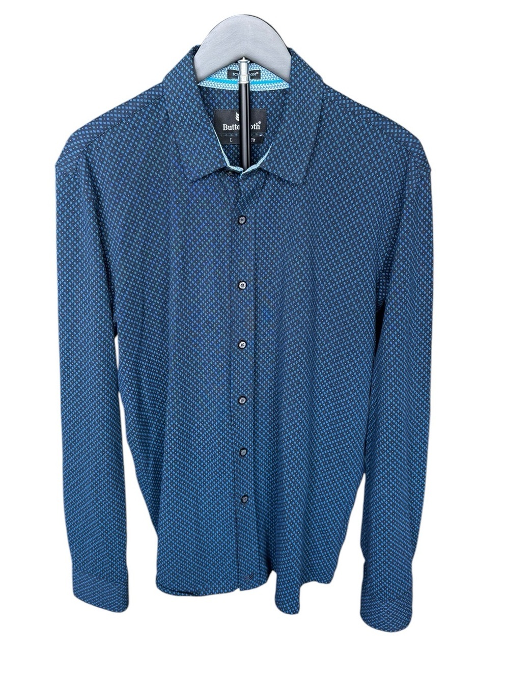 Buttercloth Icy Cotton Slim Fit Button Down Shirt Blue Stretch Men’s Large J25